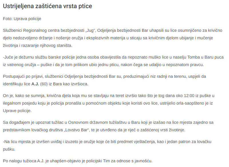Montenegro-avmp/Ustreljena-zasticena-vrsta