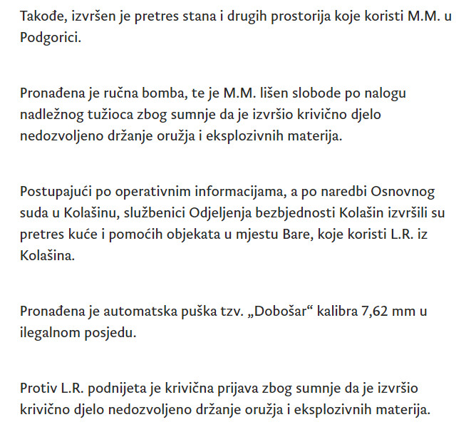 Montenegro-avmp/Vise-pretresa-u-Podgorici-i-Kolasinu-oduzete-puske-revolver-rucna-bomba-i-_4