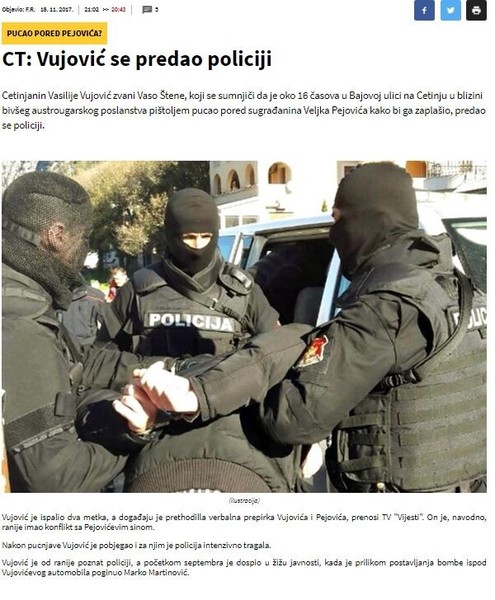 Montenegro-avmp/Vujovic-se-predao-policiji