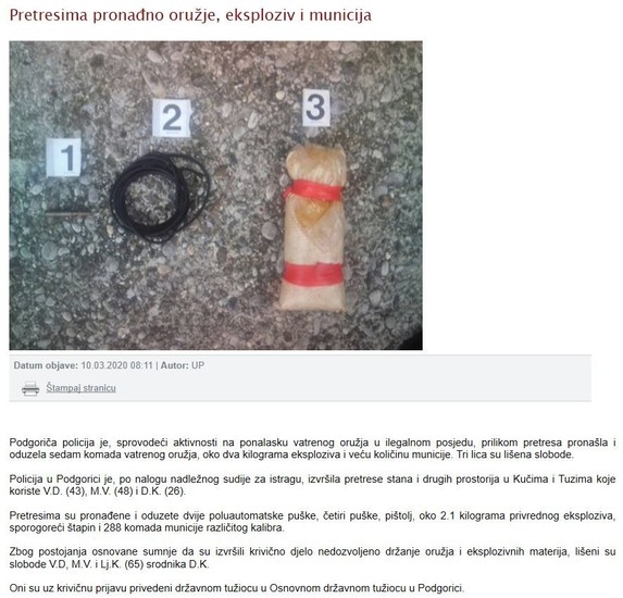 Montenegro-avmp/Weapon-seizure-Podgorica
