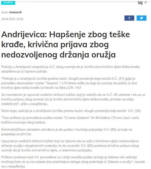 Montenegro-avmp/Weapon-seizure-rifles