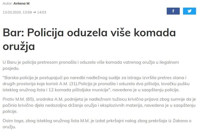 Montenegro-avmp/Weapons-seizure-Bar