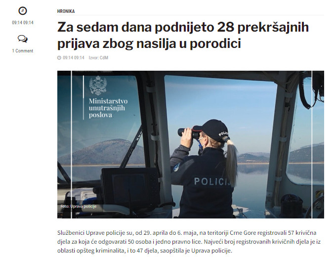 Montenegro-avmp/Za-sedam-dana-podnijeto-28-prekrsajnih-prijava-zbog-nasilja-u-porodici---C