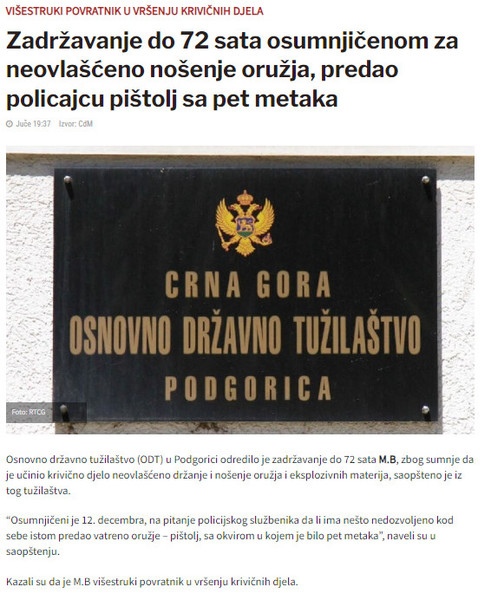 Montenegro-avmp/Zadrzavanje-do-72-sata-osumnjicenom-za-neovlasceno-nosenje-oruzja-predao-p