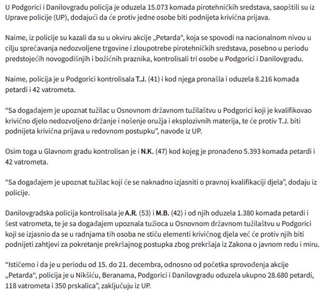 Montenegro-avmp/Zaplena-pirotehnice-u-Podgovrici-i-Danilovgradu