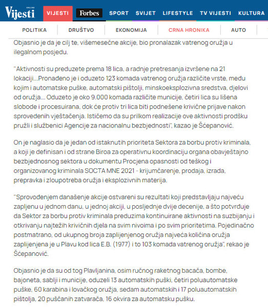 Montenegro-avmp/Zaplijenili-123-komada-oruzja-u-osam-opstina-cetiri-osobe-uhapsene-nelegal_16