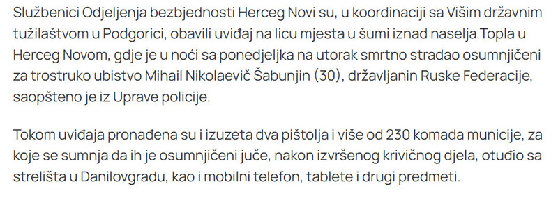 Montenegro-avmp/Zavrsen-uvidaj-na-mjestu-gdje-je-stradao-Sabunjin-Pronadena-dva-pistolja-i-vise-od-230-komada-municije_1