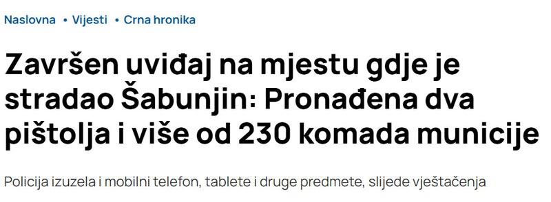 Montenegro-avmp/Zavrsen-uvidaj-na-mjestu-gdje-je-stradao-Sabunjin-Pronadena-dva-pistolja-i-vise-od-230-komada-municije