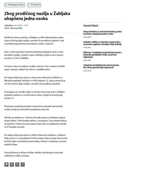 Montenegro-avmp/Zbog-prodicnog-nasilja-u-Zabljaku-uhapsena-jedna-osoba