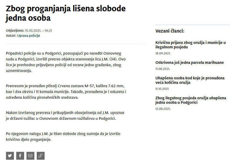Montenegro-avmp/Zbog-proganjanja-lisena-slobode-jedna-osoba