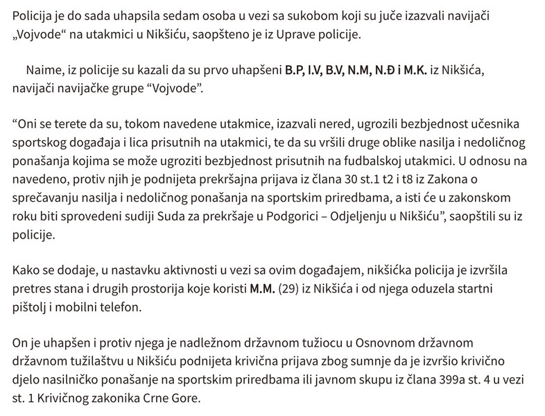 Montenegro-avmp/Zbog-sukoba-na-utakmici-u-Niksicu-uhapseno-sedam-osoba---CdM1