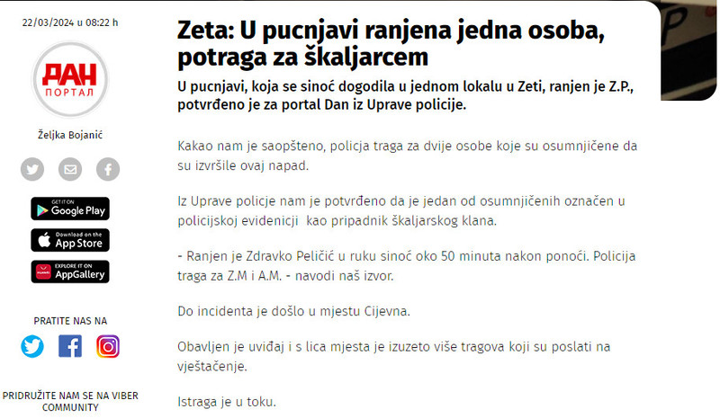 Montenegro-avmp/Zeta_-U-pucnjavi-ranjena-jedna-osoba-policija-traga-za-bracom-Muratovic---