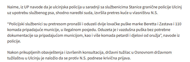 Montenegro-avmp/httpswww.cdm.mehronikaulcinj-oduzete-lovacke-puske-vise-od-100-komada-municije-djelovi-od-oruzja-krivicna-prijava-protiv-jedne-osobe