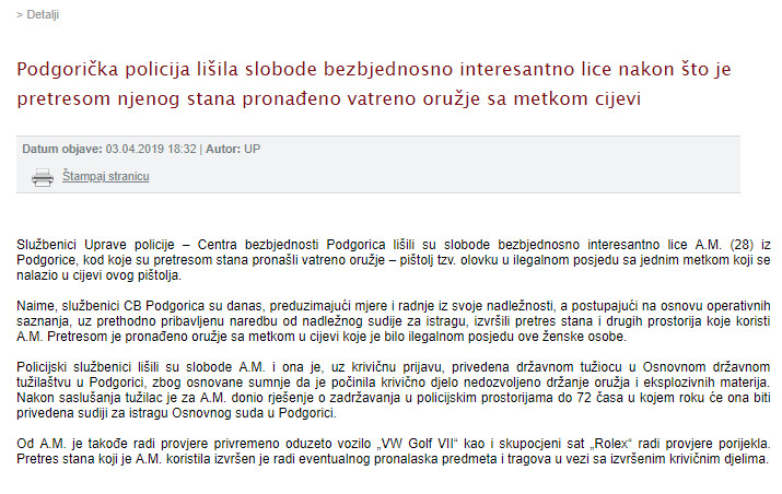 Montenegro-avmp/www.mup.gov.me_upravapolicije_vijestiPodgoricka-policija-lisila-slobode-be