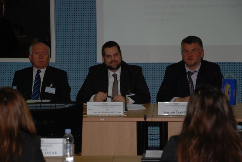 Ivan Zverzhanovski, SEESAC Coordinator and Ambassador Branimir Mandic, Director of RACVIAC.      Photo Courtesy of RACVIAC