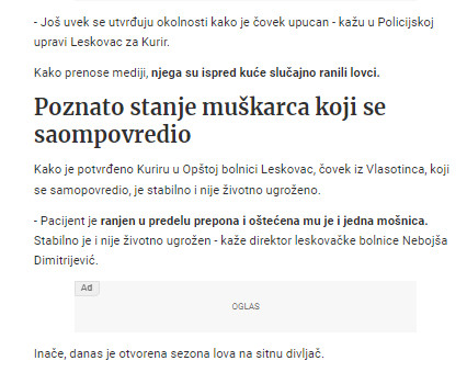 Serbia-avmp/-Muskarac-upucan-u-oko-tokom-lova-drugi-sam-sebe-ranio_1_1