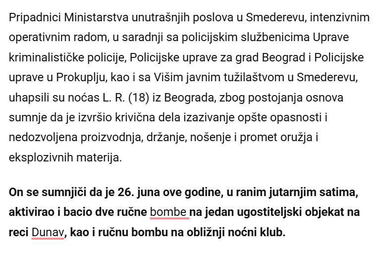 Serbia-avmp/BACIO-TRI-RUCNE-BOMBE-NA-LOKALE-Uhapsen-Beogradanin-18-zbog-HAOSA-u-Smederevu-Ostecen-lokal-na-Dunavu-i-nocni-klub-VIDEO_1