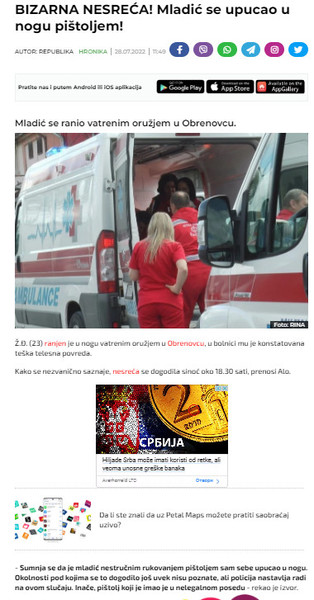 Serbia-avmp/BIZARNA-NESRECA-Mladic-se-upucao-u-nogu-pistoljem