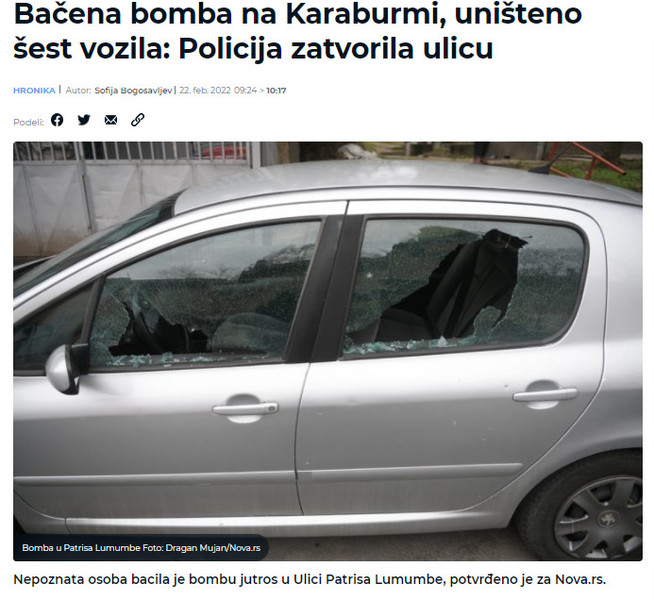 Serbia-avmp/Bacena-bomba-na-Karaburmi-unisteno-sest-vozila_-Policija-zatvorila-ulicu