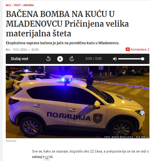 Serbia-avmp/Bacena-rucna-bomba-na-porodicnu-kucu-u-Mladenovcu