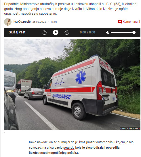 Serbia-avmp/Bacio-petardu-kroz-prozor-automobila-pa-povredio-pesaka_-Uhapsen-muskarac-iz-o