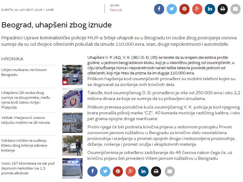 Serbia-avmp/Beograd-uhapseni-zbog-iznude