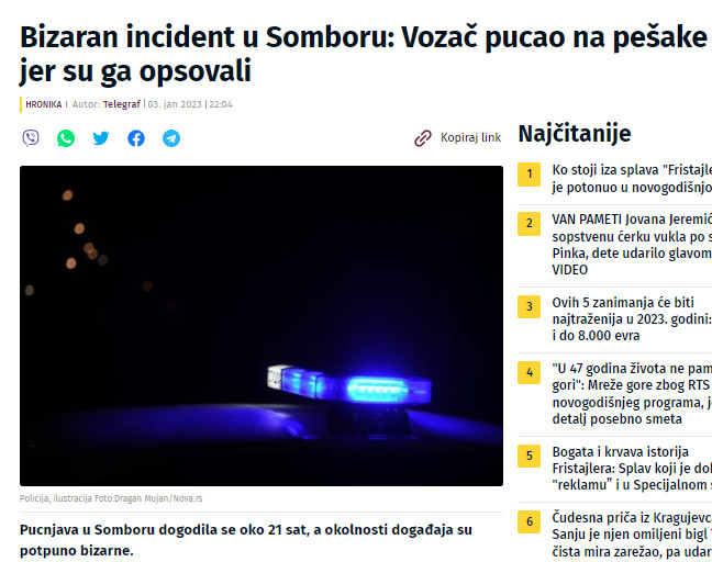 Serbia-avmp/Bizaran-incident-u-Somboru-Vozac-pucao-na-pesake-jer-su-ga-opsovali