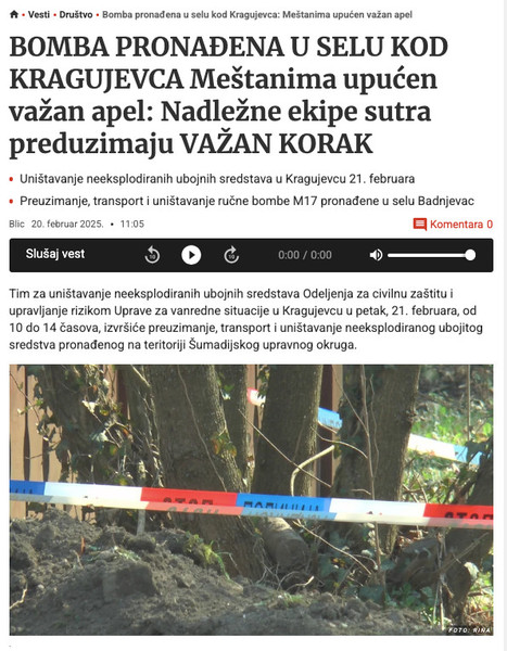 Serbia-avmp/Bomba-pronadena-u-selu-kod-Kragujevca_-Mestanima-upucen-vazan-apel---Blic1