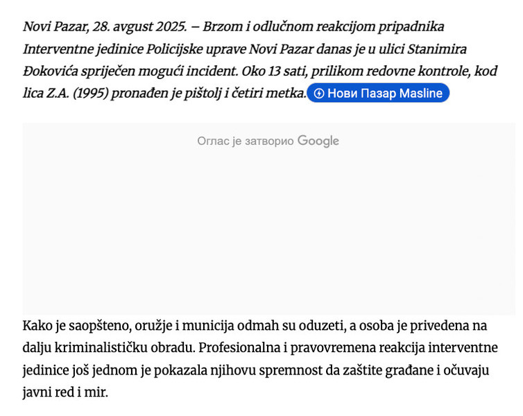 Serbia-avmp/Brza-i-efikasna-akcija_-Interventna-jedinica-PU-Novi-Pazar-zaplijenila-pistolj