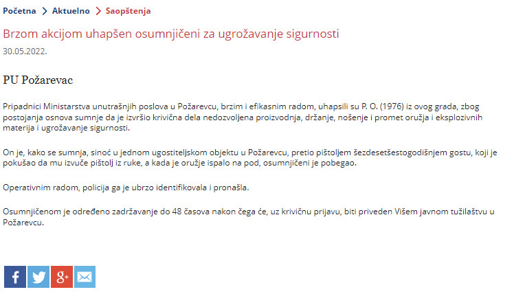Serbia-avmp/Brzom-akcijom-uhapsen-osumnjiceni-za-ugrozavanje-sigurnosti
