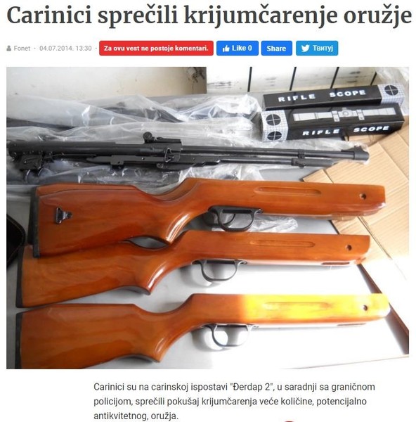 Serbia-avmp/Carinici-sprecili-krijumcarenje-oruzje