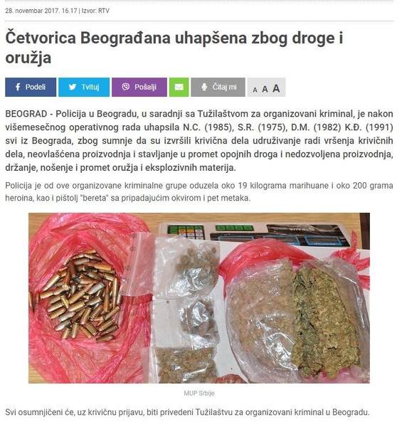 Serbia-avmp/Cetvorica-Beogradana-uhapsena-zbog-droge-i-oruzja