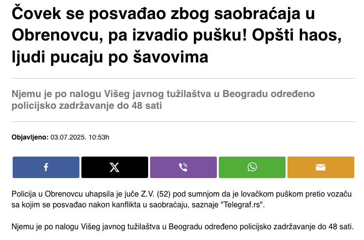 Serbia-avmp/Covek-se-posvadao-zbog-saobracaja-u-Obrenovcu