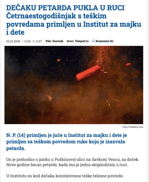 Serbia-avmp/DECAKU-PETARDA-PUKLA-U-RUCI-Cetrnaestogodisnjak-s-teskim-povredama-primljen-u-
