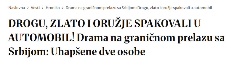 Serbia-avmp/DROGU-ZLATO-I-ORUZJE-SPAKOVALI-U-AUTOMOBIL-Drama-na-granicnom-prelazu-sa-Srbijom-Uhapsene-dve-osobe