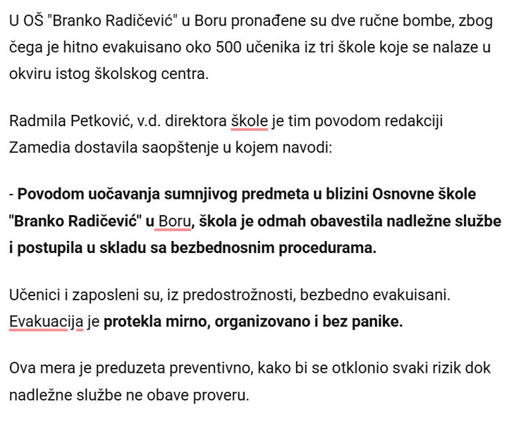 Serbia-avmp/DVE-BOMBE-PRONADENE-U-SKOLI-Drama-u-Boru-Evakuisano-oko-500-ucenika-oglasila-se-direktorka_1