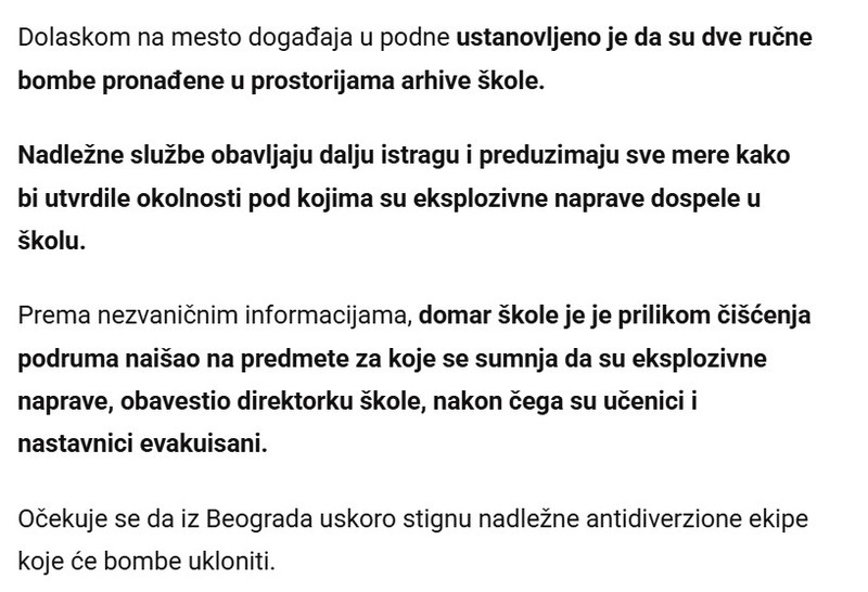 Serbia-avmp/DVE-BOMBE-PRONADENE-U-SKOLI-Drama-u-Boru-Evakuisano-oko-500-ucenika-oglasila-se-direktorka_2