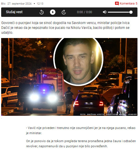 Serbia-avmp/Dacic-otkrio-nove-detalje-pucnjave-na-Nikolu-Vavica-Policija-traga-za-napadace