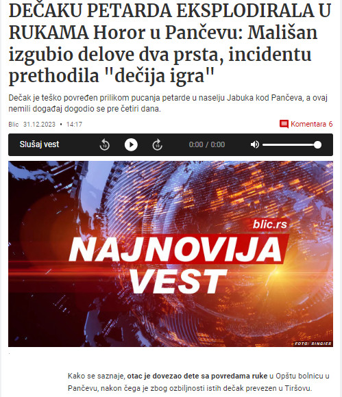 Serbia-avmp/Decaku-petarda-eksplodirala-u-ruci
