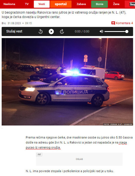 Serbia-avmp/Detalji-pucnjave-u-Rakovici_-Cerka-dovezla-ranjenog-muskarca-u-bolnicu