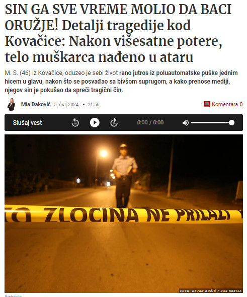 Serbia-avmp/Detalji-tragedije-kod-Kovacice_-Sin-ga-sve-vreme-molio-da-baci-oruzje-telo-nad