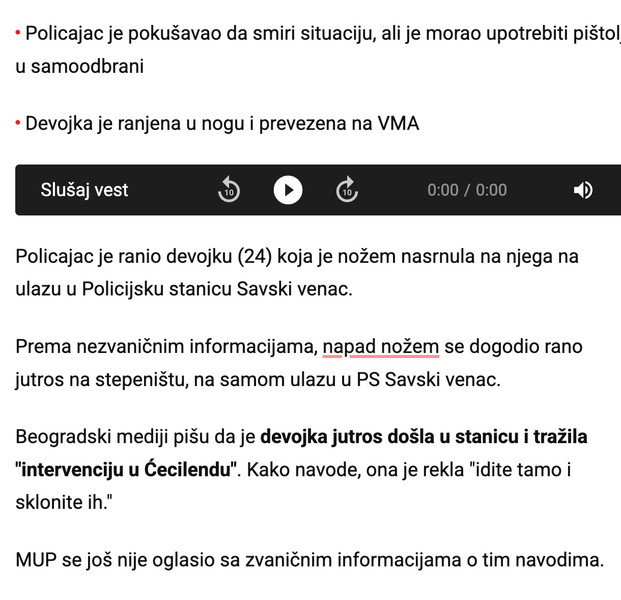 Serbia-avmp/Devojka-napala-nozem-policajca-on-pucao-u-nju_-Drama-u-centru-Beograda---Blic