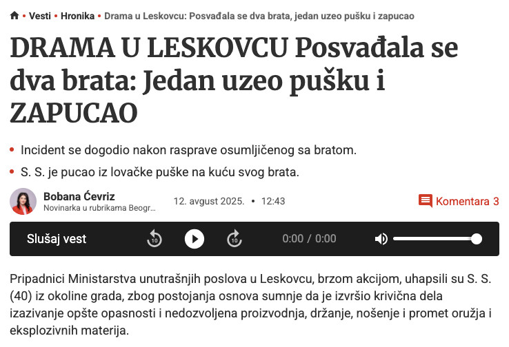 Serbia-avmp/Drama-u-Leskovcu_-Posvadala-se-dva-brata-jedan-uzeo-pusku-i-zapucao---Blic