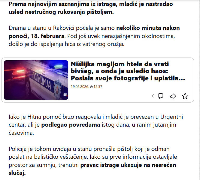 Serbia-avmp/Dramaticna-noc-u-Rakovici-Muskarac-34-podlegao-povredama-u-stanu-pronaden-pistolj---istraga-ukazuje-na-ovo