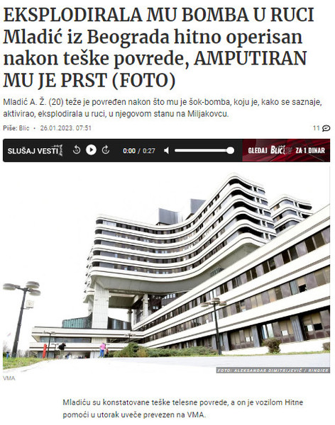 Serbia-avmp/Eksplodirala-mu-bomba-u-ruci