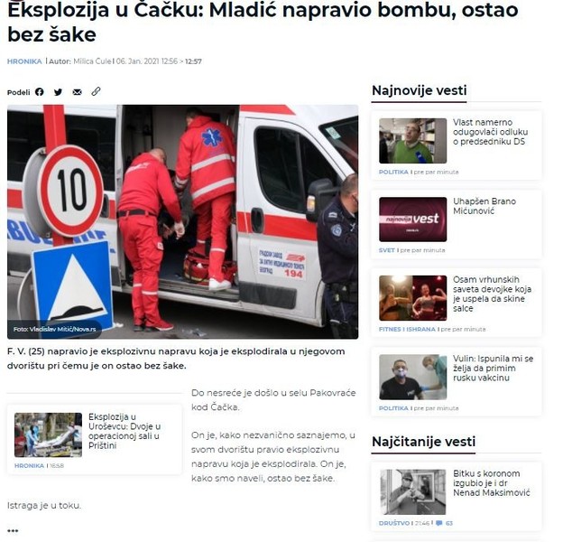 Serbia-avmp/Eksplozija-u-Cacku_-Mladic-napravio-bombu-ostao-bez-sake