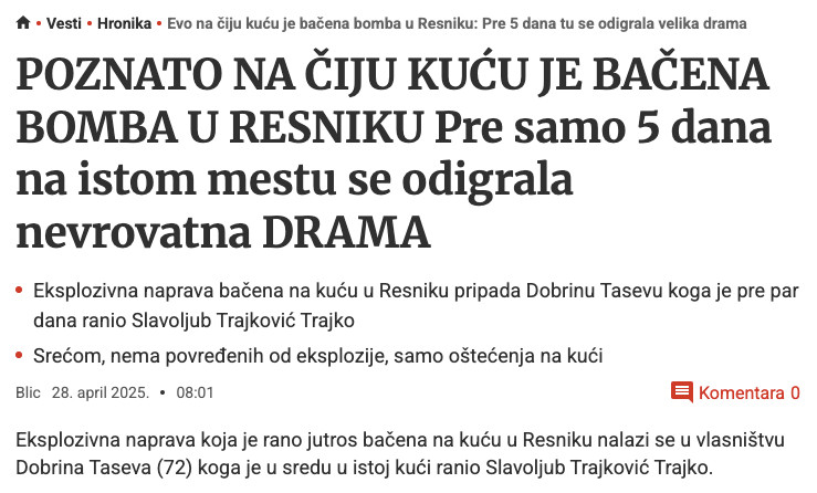 Serbia-avmp/Evo-na-ciju-kucu-je-bacena-bomba-u-Resniku_-Pre-5-dana-tu-se-odigrala-velika-d
