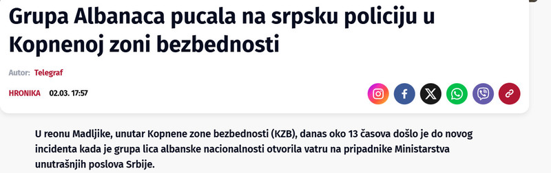 Serbia-avmp/Grupa-Albanaca-pucala-na-srpsku-policiju-u-Kopnenoj-zoni-bezbednosti