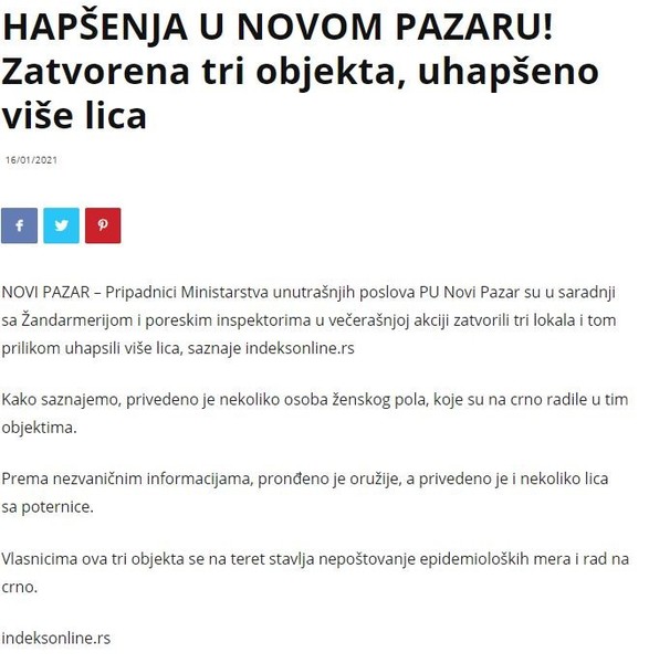 Serbia-avmp/HAPSENJA-U-NOVOM-PAZARU-Zatvorena-tri-objekta-uhapseno-vise-lica