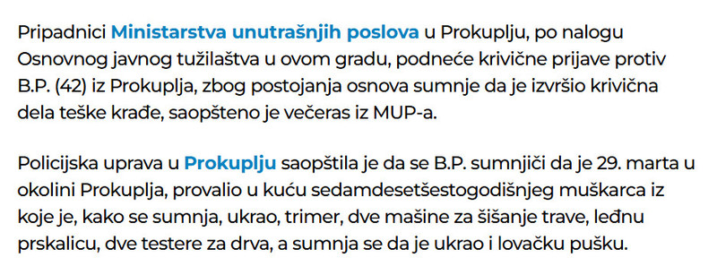 Serbia-avmp/HAPSENJE-U-PROKUPLJU-Provalnik-upadao-u-kuce-krao-sve-od-trimera-do-lovacke-puske_1
